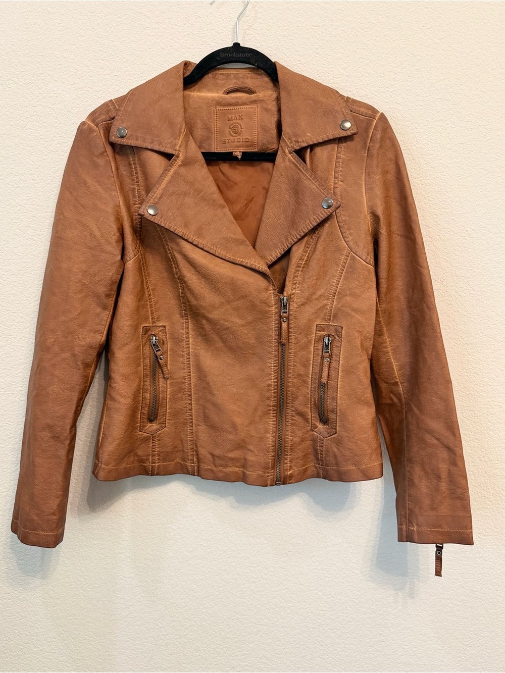 Max Studio Cognac Leather Moto Jacket